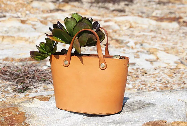Handmade Leather Bucket Bag Purse Bucket Handbags Shoulder Bag for Women
