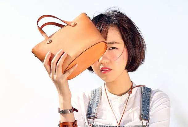Handmade Leather Bucket Bag Purse Bucket Handbags Shoulder Bag for Women