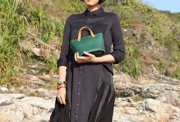 Handmade Leather Bucket Bag Purse Bucket Handbags Shoulder Bag for Women