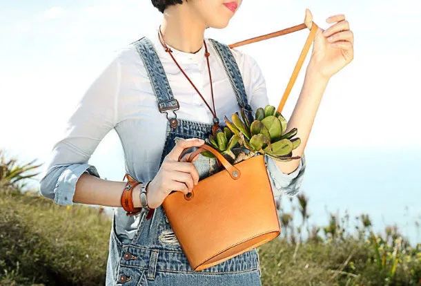 Handmade Leather Bucket Bag Purse Bucket Handbags Shoulder Bag for Women
