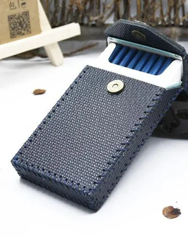 Handmade Leather Cigarette Holder Dark Blue Leather Womens Cigarette Holder Case for Women