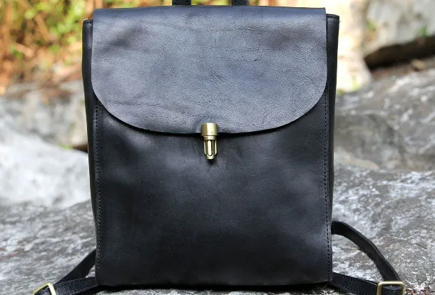 Handmade Leather cute backpack bag shoulder bag green women leather purse