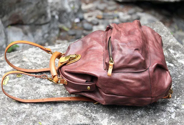 Handmade Leather cute backpack bag shoulder bag green women leather purse
