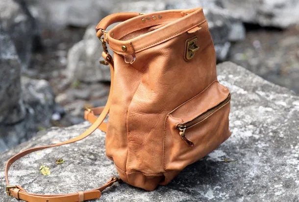 Handmade Leather cute backpack bag shoulder bag green women leather purse