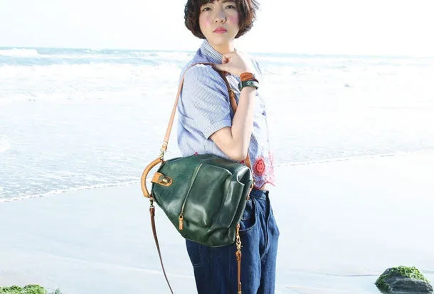 Handmade Leather cute backpack bag shoulder bag green women leather purse