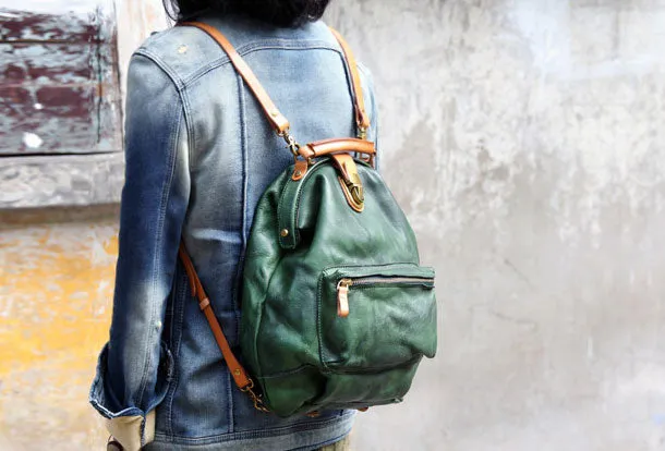 Handmade Leather cute backpack bag shoulder bag green women leather purse