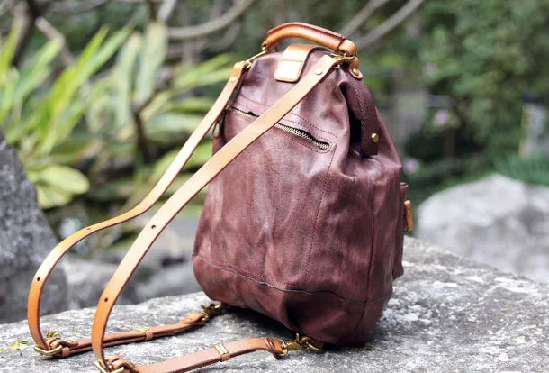 Handmade Leather cute backpack bag shoulder bag green women leather purse