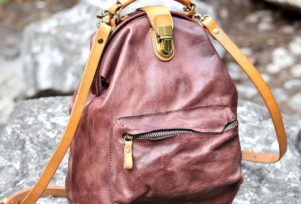 Handmade Leather cute backpack bag shoulder bag green women leather purse