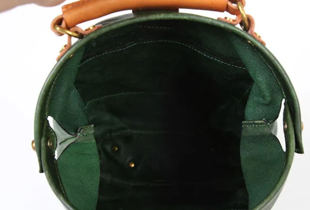 Handmade Leather cute backpack bag shoulder bag green women leather purse