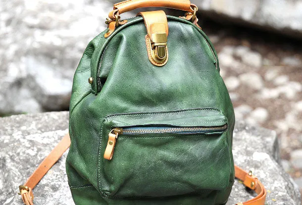Handmade Leather cute backpack bag shoulder bag green women leather purse