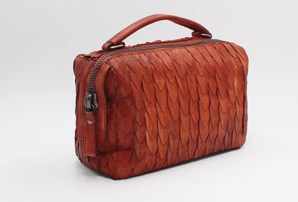 Handmade Leather Handbag Boston Bag Purse Crossbody Shoulder Bag for Women Lady