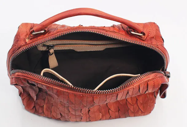 Handmade Leather Handbag Boston Bag Purse Crossbody Shoulder Bag for Women Lady