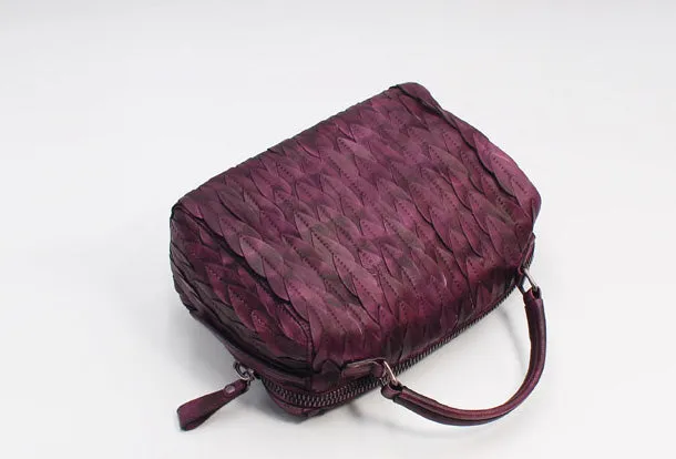 Handmade Leather Handbag Boston Bag Purse Crossbody Shoulder Bag for Women Lady