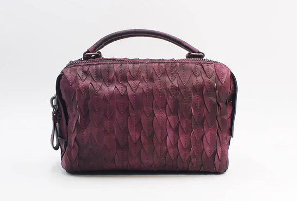 Handmade Leather Handbag Boston Bag Purse Crossbody Shoulder Bag for Women Lady