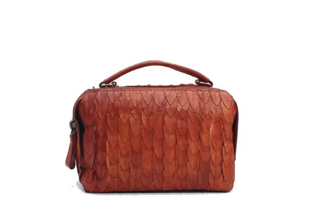 Handmade Leather Handbag Boston Bag Purse Crossbody Shoulder Bag for Women Lady