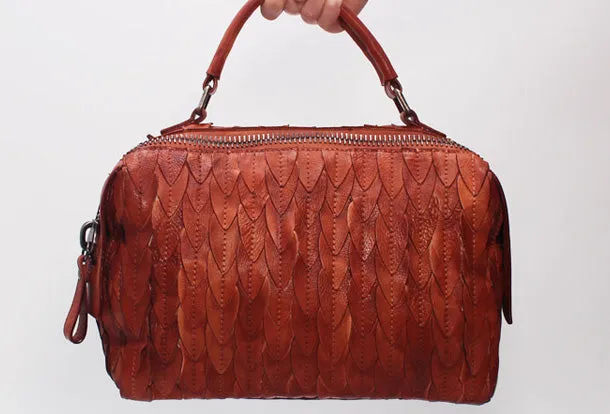Handmade Leather Handbag Boston Bag Purse Crossbody Shoulder Bag for Women Lady