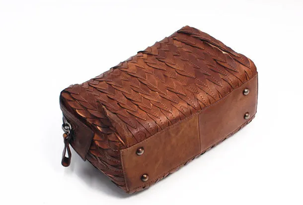 Handmade Leather Handbag Boston Bag Purse Crossbody Shoulder Bag for Women Lady