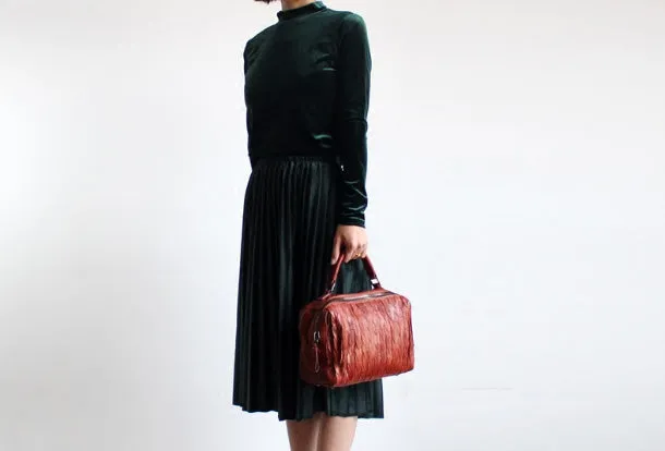 Handmade Leather Handbag Boston Bag Purse Crossbody Shoulder Bag for Women Lady