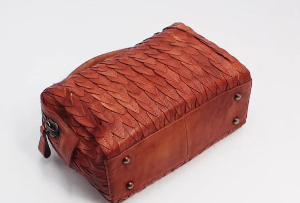 Handmade Leather Handbag Boston Bag Purse Crossbody Shoulder Bag for Women Lady