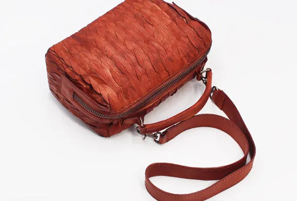 Handmade Leather Handbag Boston Bag Purse Crossbody Shoulder Bag for Women Lady