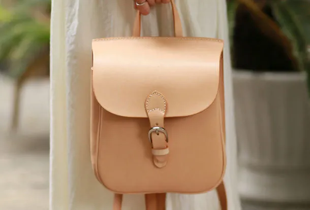 Handmade Leather Womens Cute Small Backpack School Backpack for Women