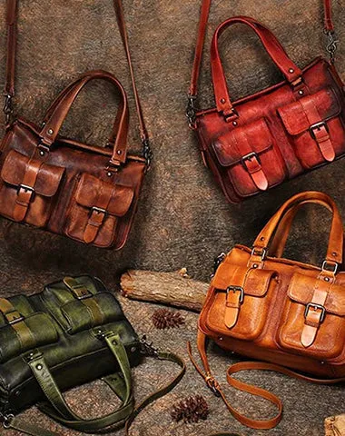 Handmade Red Leather Womens Satchel Shoulder Bag Best Handbag Vintage Crossbody Purses for Ladies
