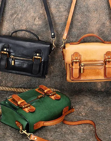 Handmade Small Leather Womens Satchel Shoulder Bags Green Handbag Crossbody Purse for Ladies