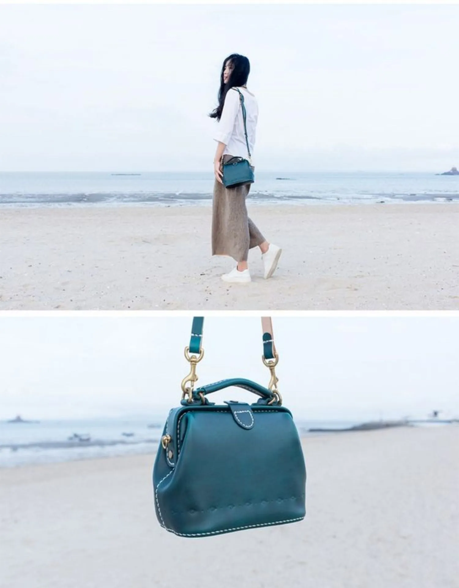 Handmade Womens Green Leather Mini doctor Handbag shoulder doctor bags for women
