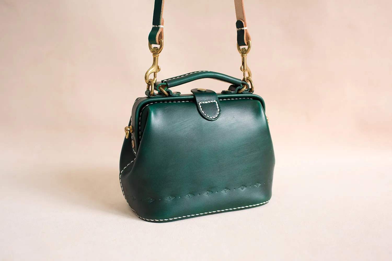 Handmade Womens Green Leather Mini doctor Handbag shoulder doctor bags for women