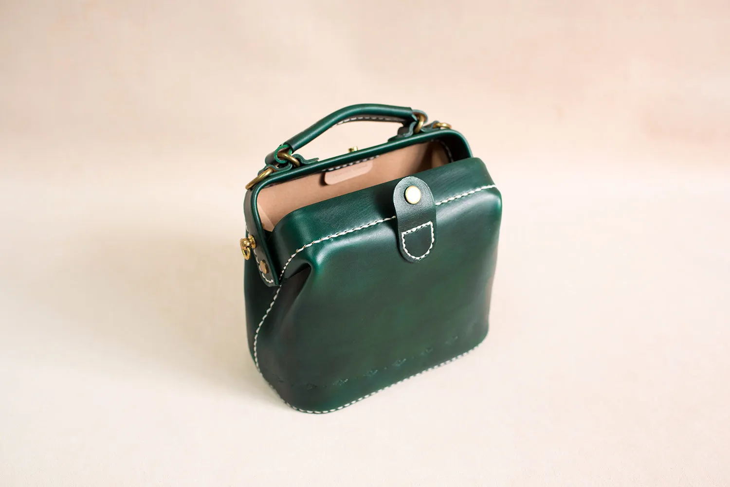 Handmade Womens Green Leather Mini doctor Handbag shoulder doctor bags for women