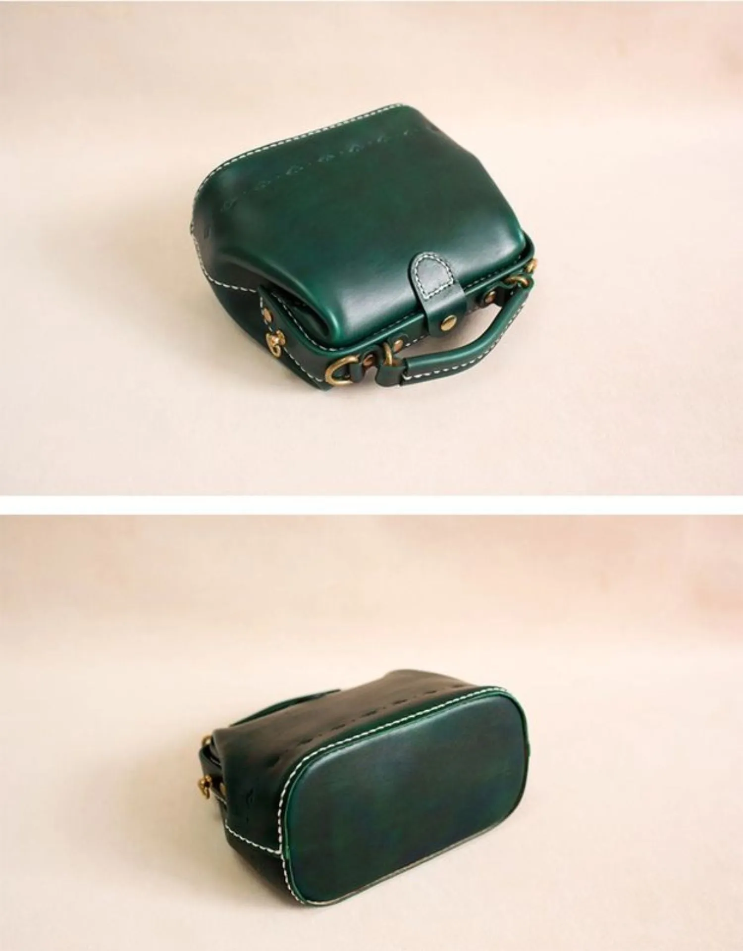 Handmade Womens Green Leather Mini doctor Handbag shoulder doctor bags for women
