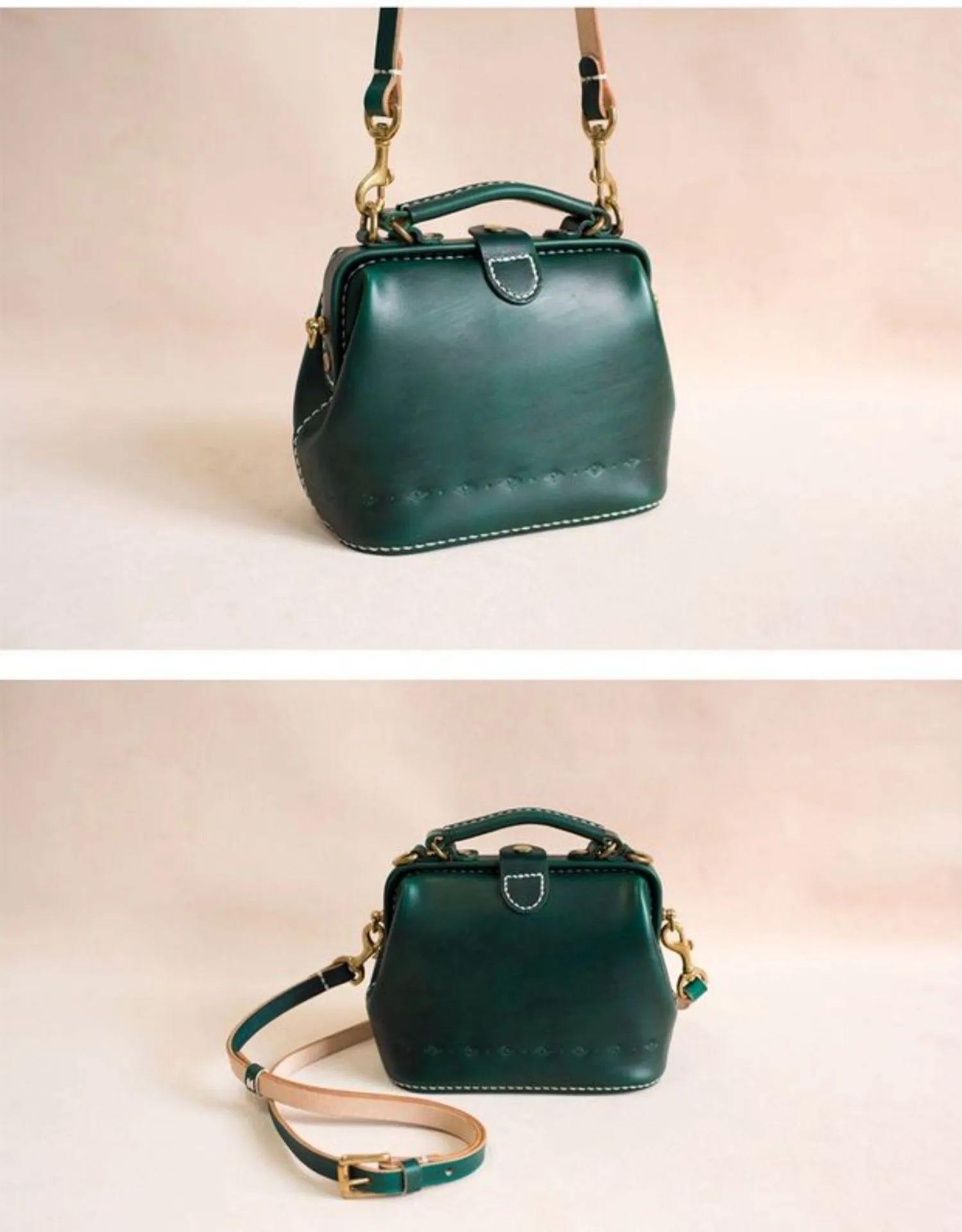Handmade Womens Green Leather Mini doctor Handbag shoulder doctor bags for women