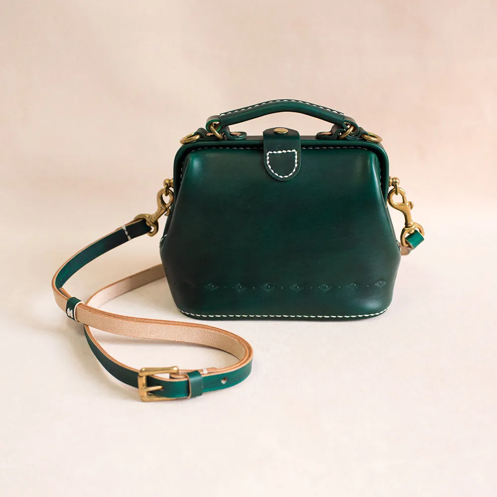 Handmade Womens Green Leather Mini doctor Handbag shoulder doctor bags for women