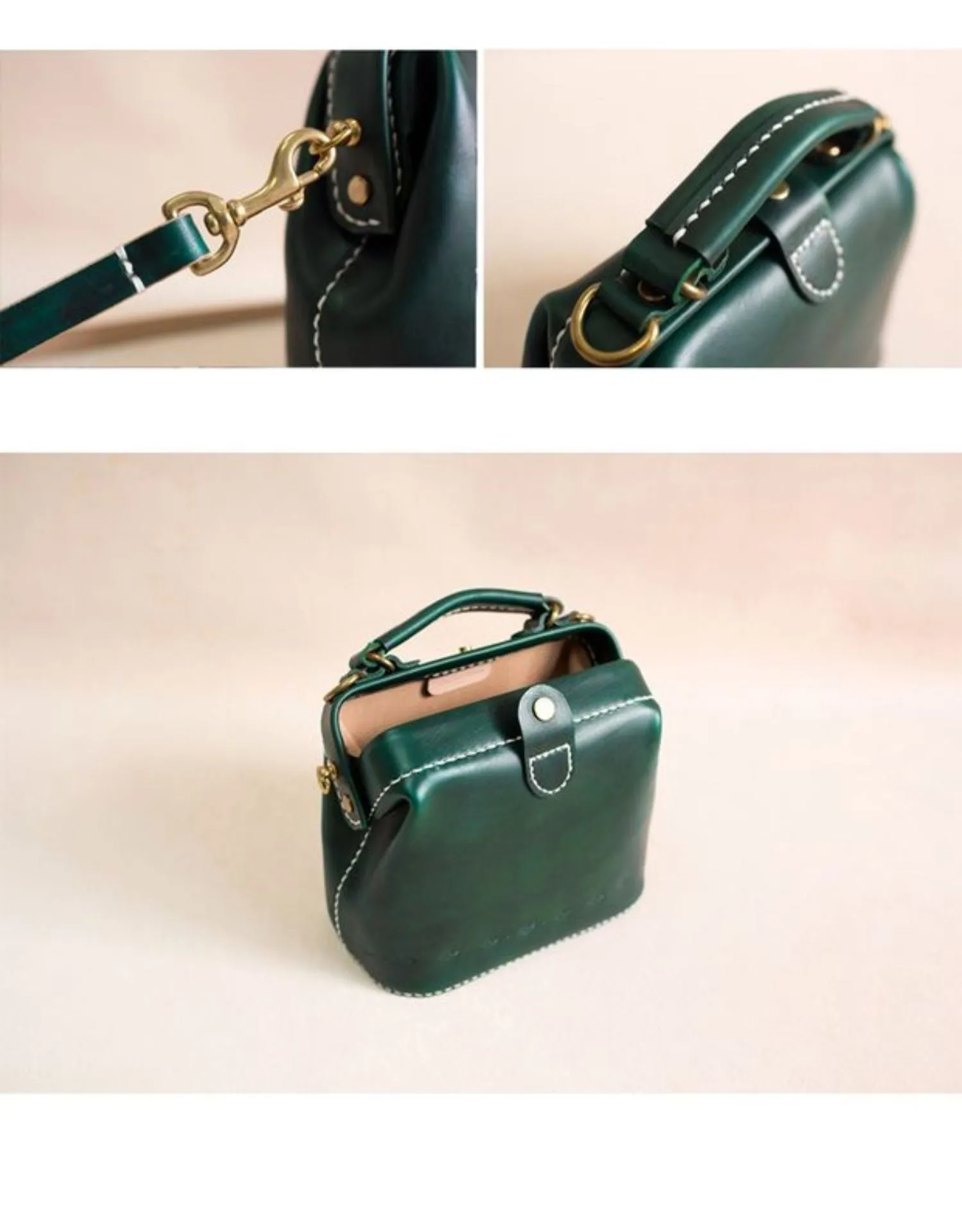 Handmade Womens Green Leather Mini doctor Handbag shoulder doctor bags for women