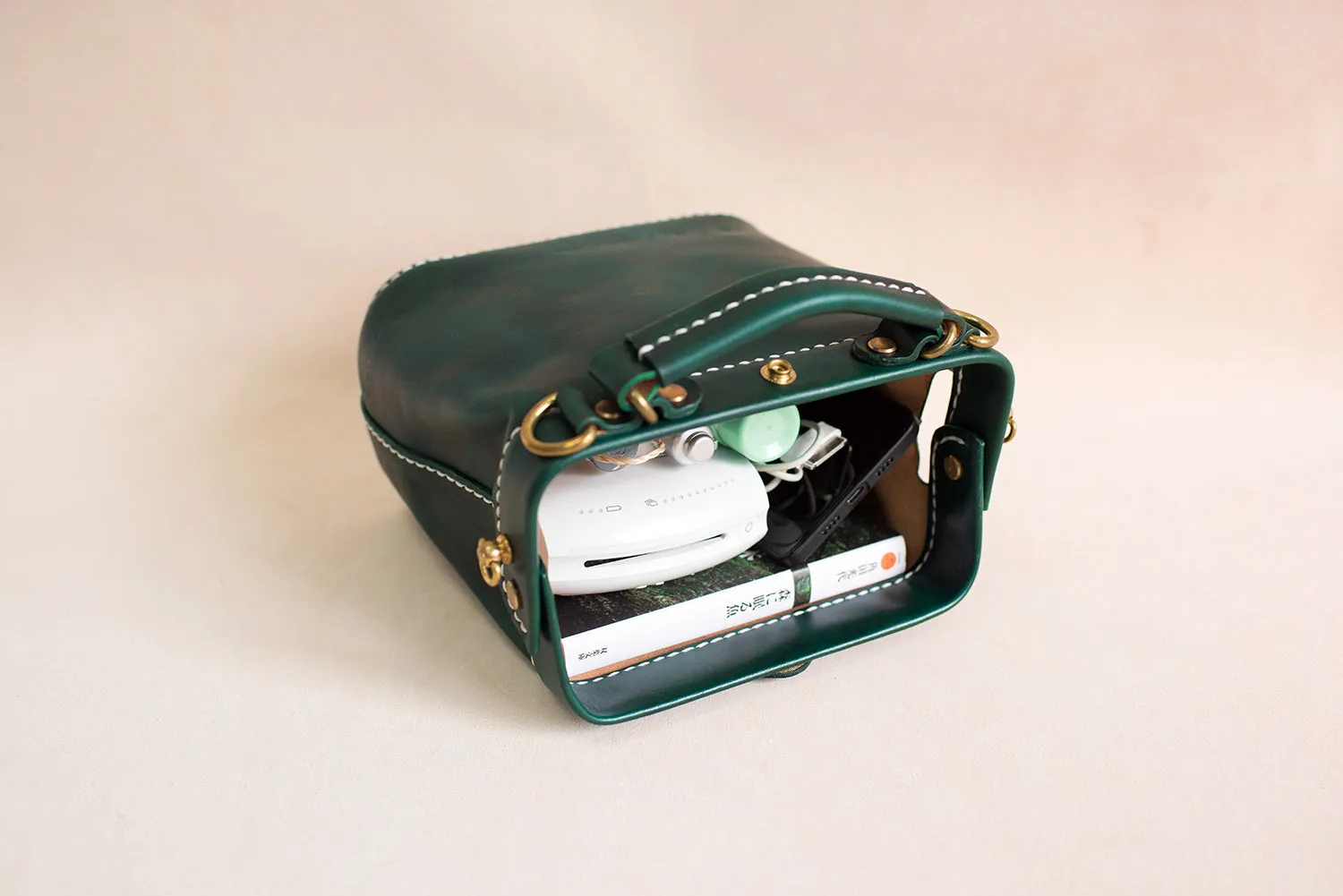 Handmade Womens Green Leather Mini doctor Handbag shoulder doctor bags for women