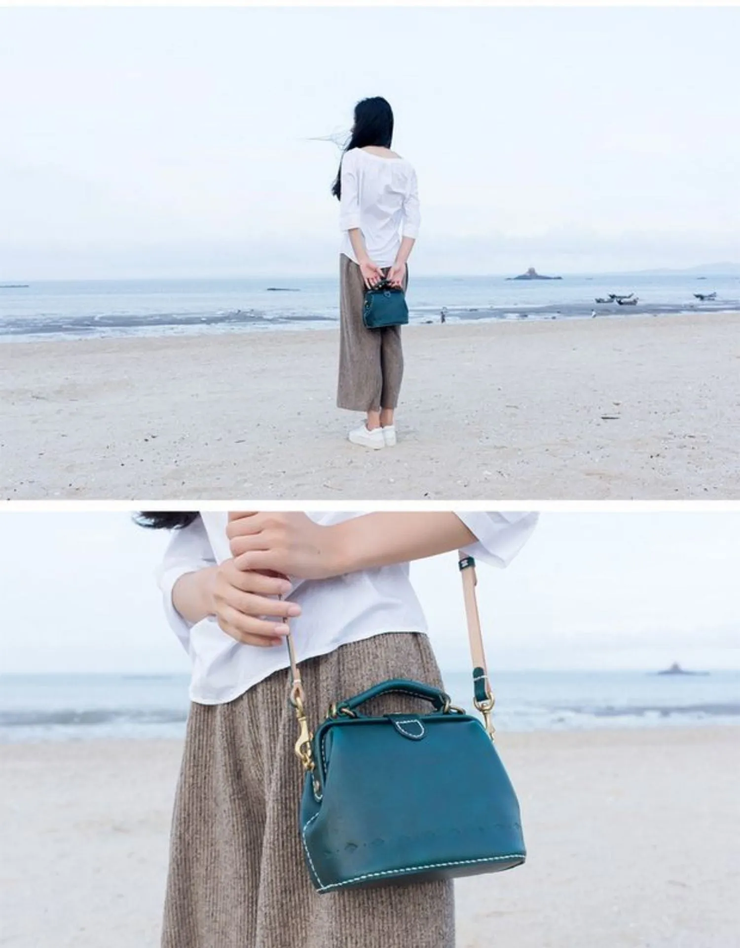 Handmade Womens Green Leather Mini doctor Handbag shoulder doctor bags for women