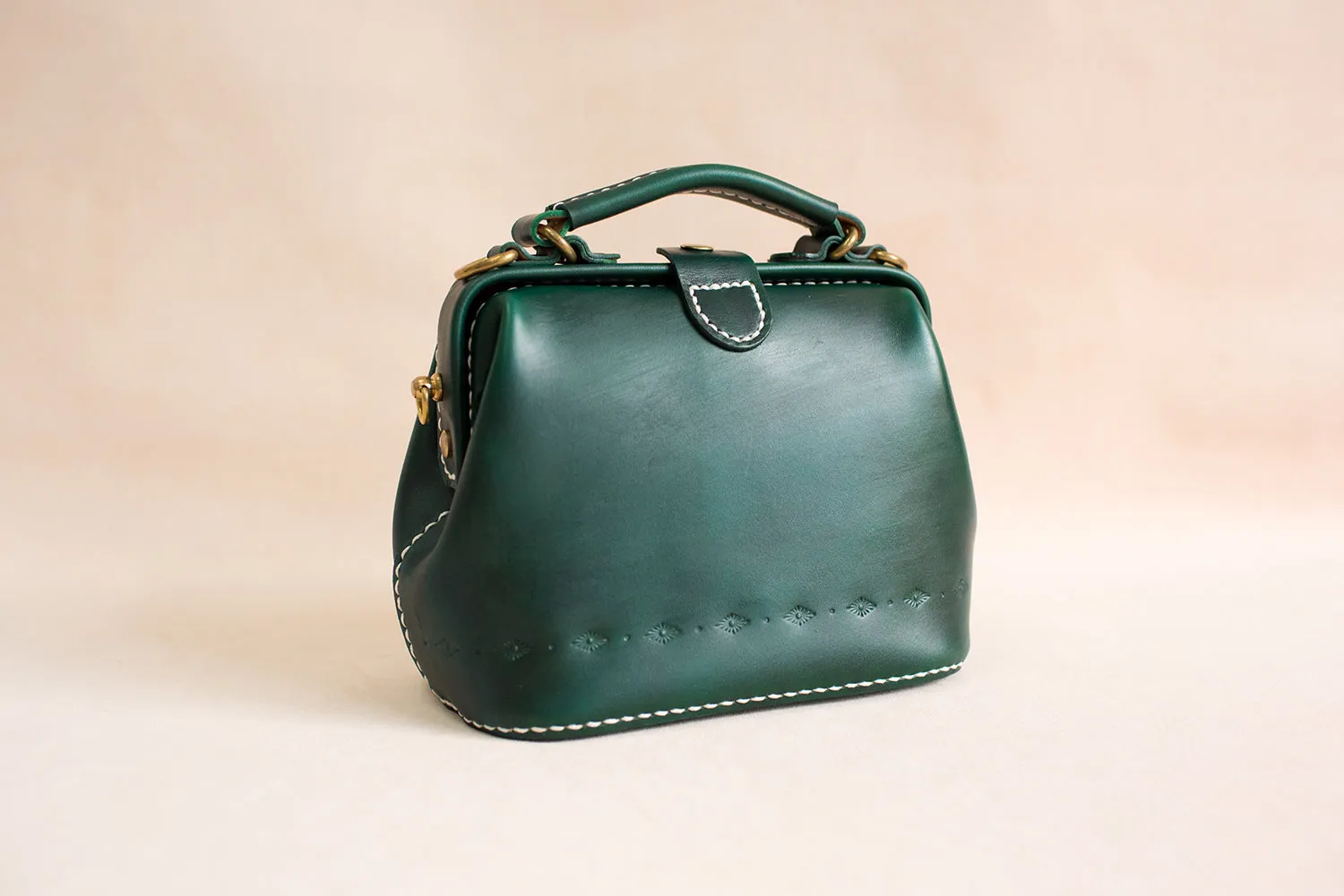 Handmade Womens Green Leather Mini doctor Handbag shoulder doctor bags for women