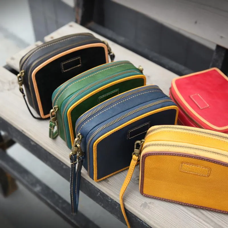 Handmade Women's Green Leather Shoulder Clutch Purse Handbag Crossbody Bag Clutch Purse