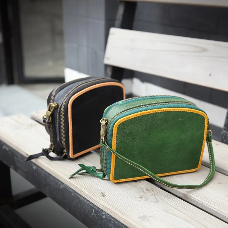 Handmade Women's Green Leather Shoulder Clutch Purse Handbag Crossbody Bag Clutch Purse
