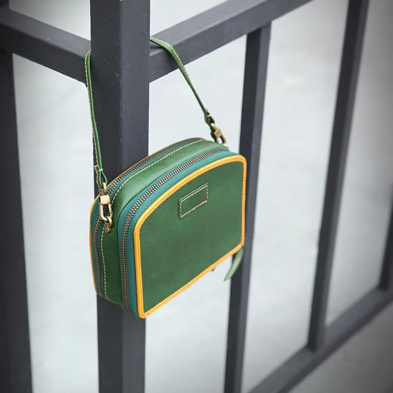 Handmade Women's Green Leather Shoulder Clutch Purse Handbag Crossbody Bag Clutch Purse