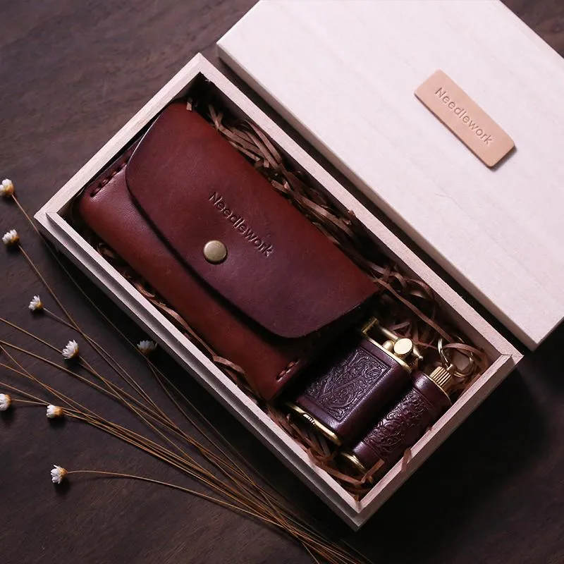 Handmade Wooden Beige Leather Mens 20pcs Cigarette Case Cool Custom Cigarette Holder for Men