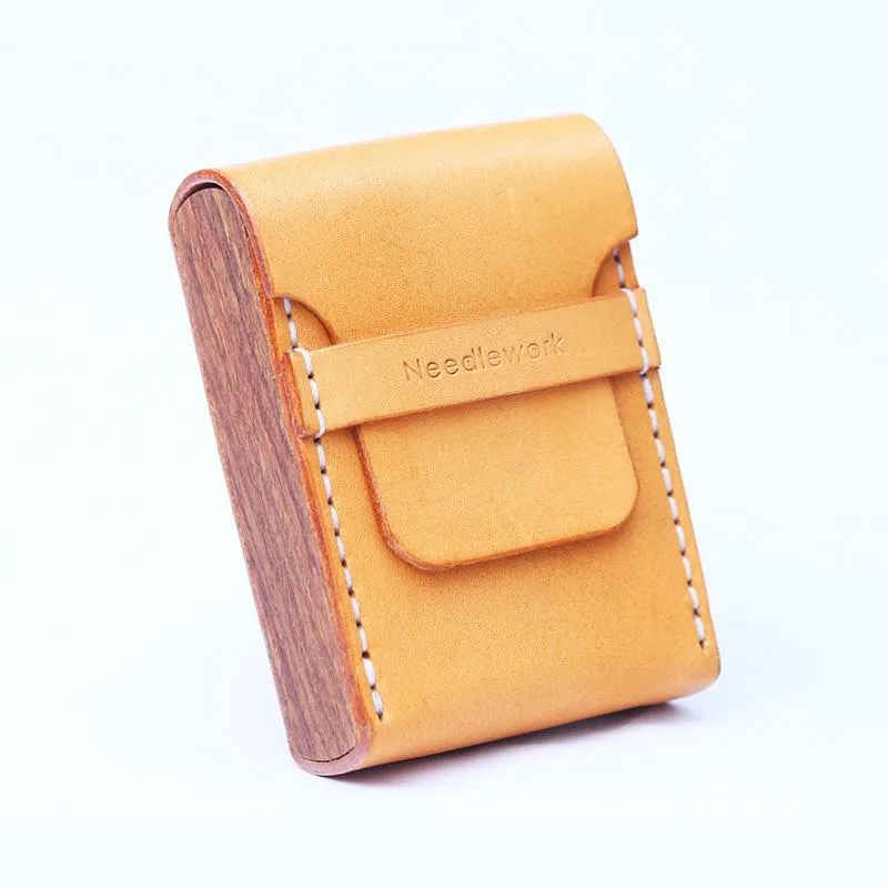 Handmade Wooden Leather Mens Cigarette Case Cool Beige Custom Cigarette Holder for Men