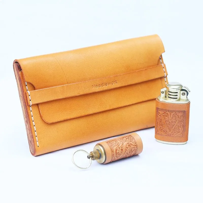 Handmade Wooden Leather Mens Cigarette Case Cool Beige Custom Cigarette Holder for Men