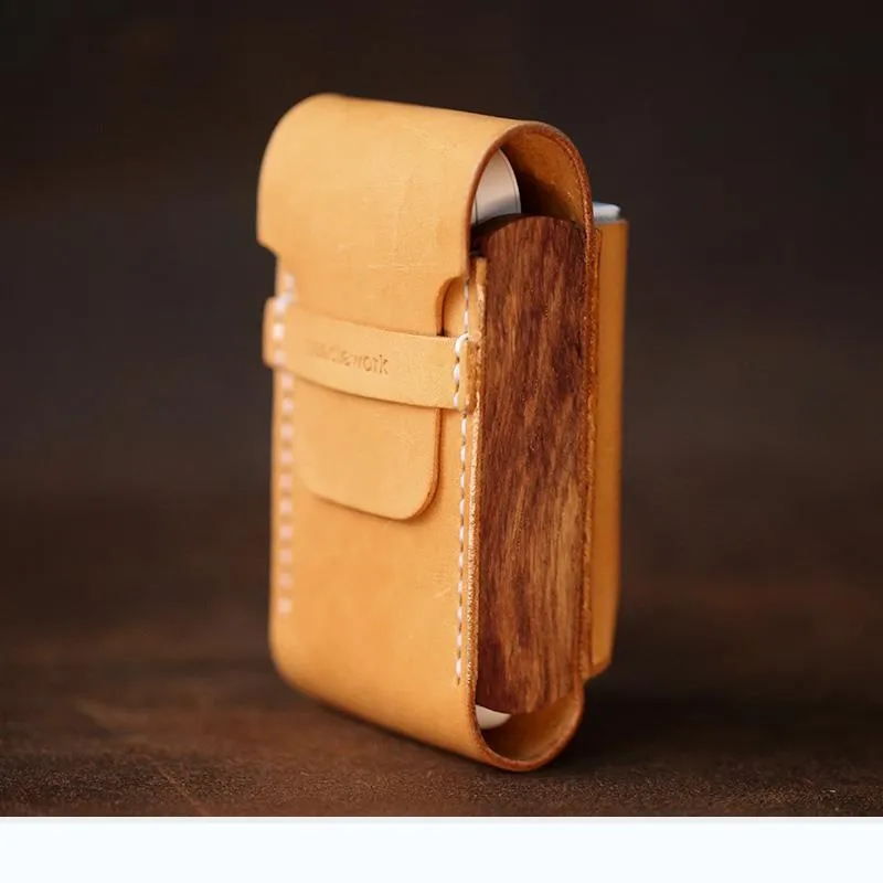 Handmade Wooden Leather Mens Cigarette Case Cool Beige Custom Cigarette Holder for Men