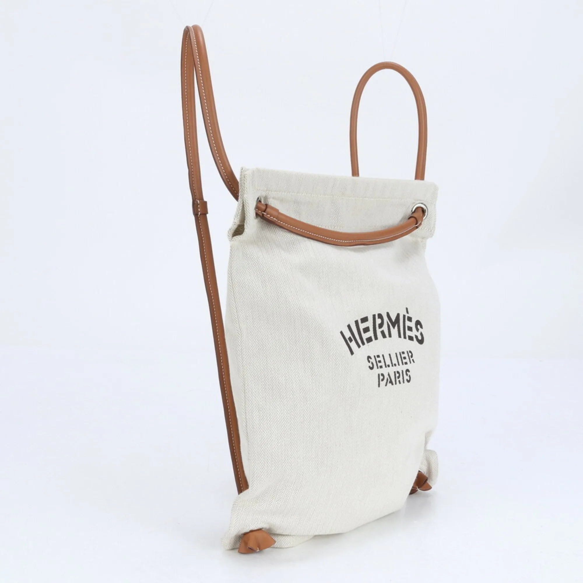 Hermes  Leather Canvas Backpack Shoulder Bag (Pre-Owned)