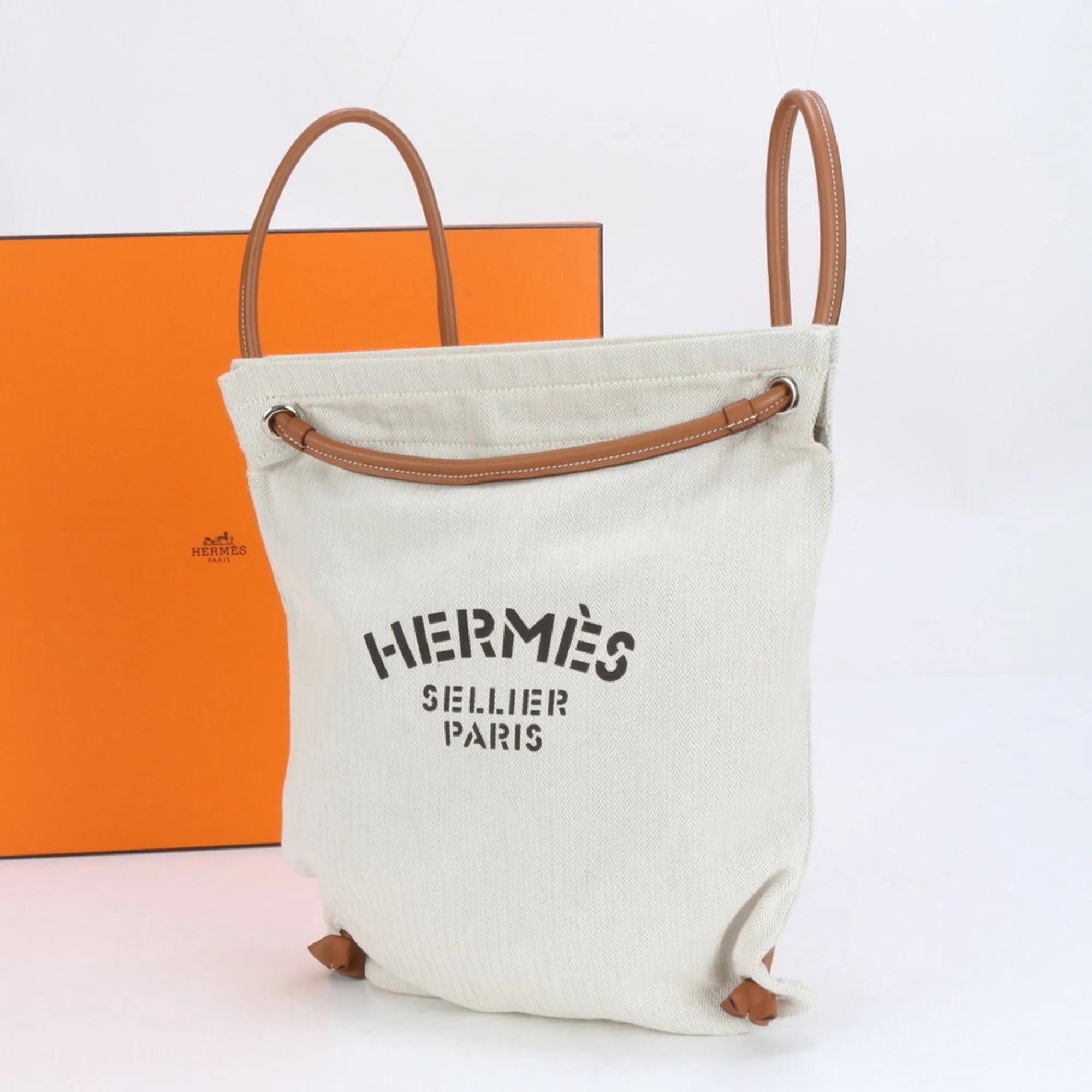Hermes  Leather Canvas Backpack Shoulder Bag (Pre-Owned)