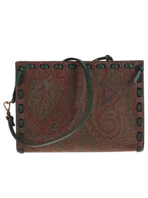 Jacquard Fabric Shoulder Bag With Paisley Motif