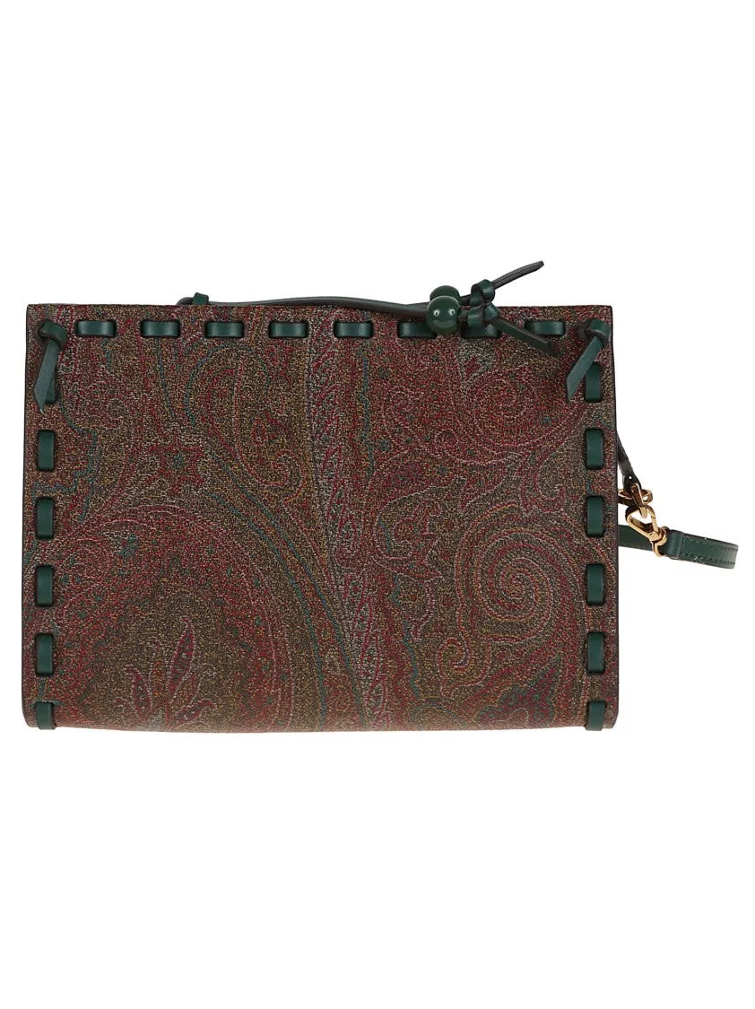 Jacquard Fabric Shoulder Bag With Paisley Motif