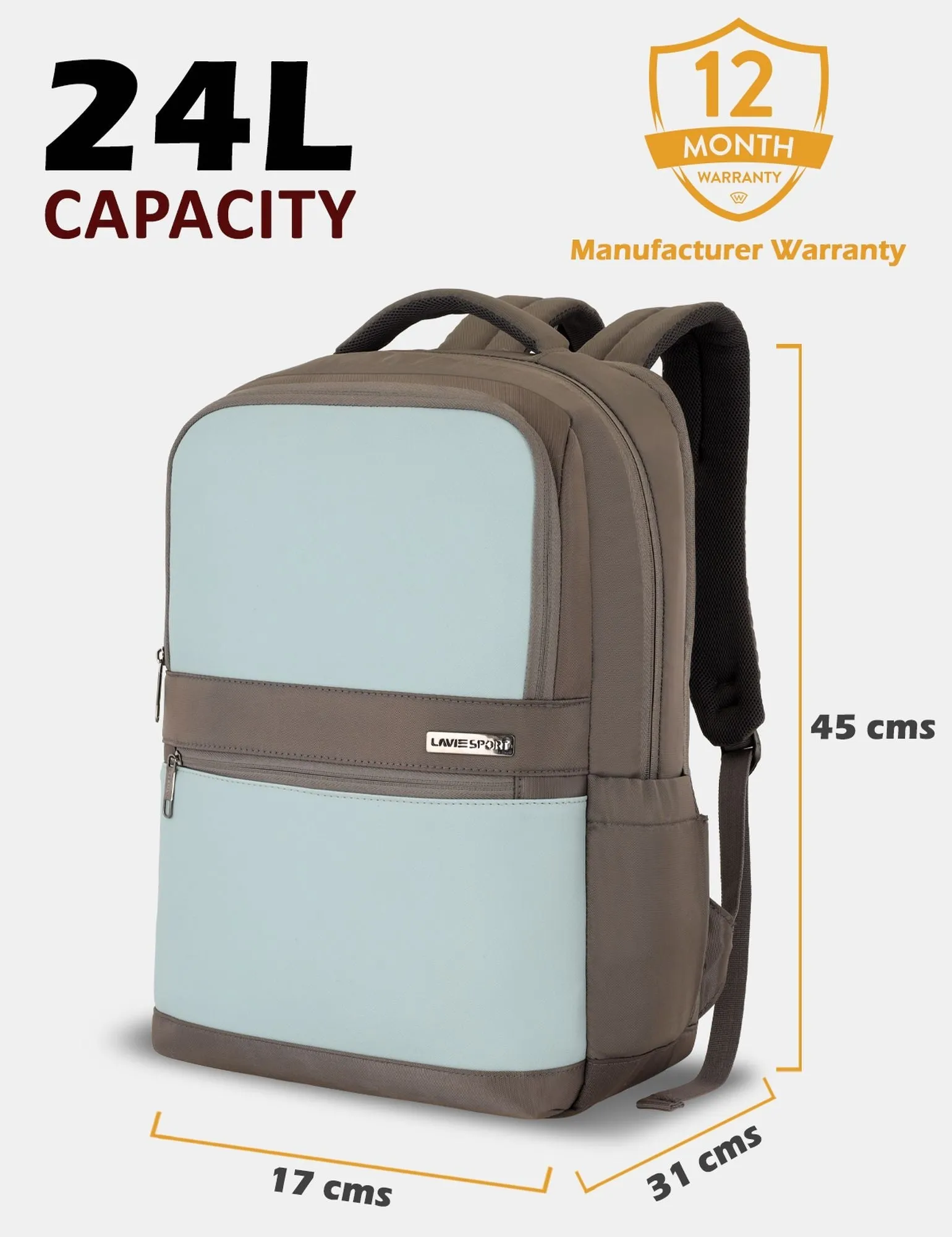Lavie Sport Armour 24L Laptop Backpack with Trolley sleeve For Men & Women Black/Choco