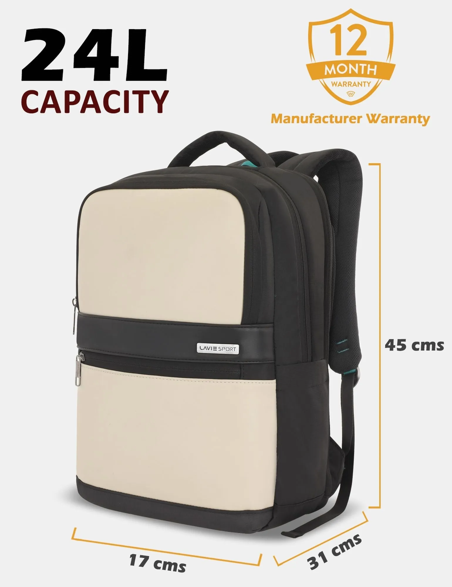 Lavie Sport Armour 24L Laptop Backpack with Trolley sleeve For Men & Women Black/Choco